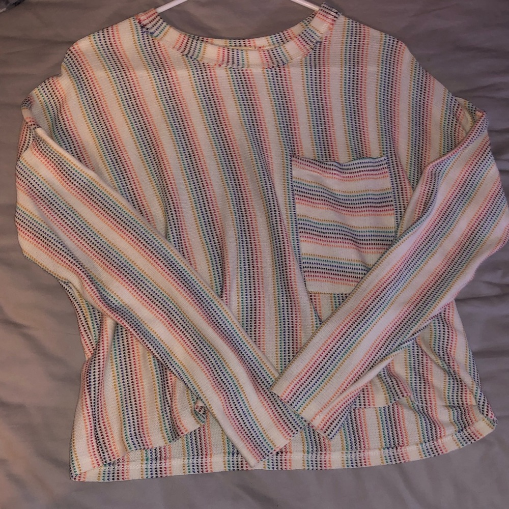 Rainbow stripe crop long sleeve top
